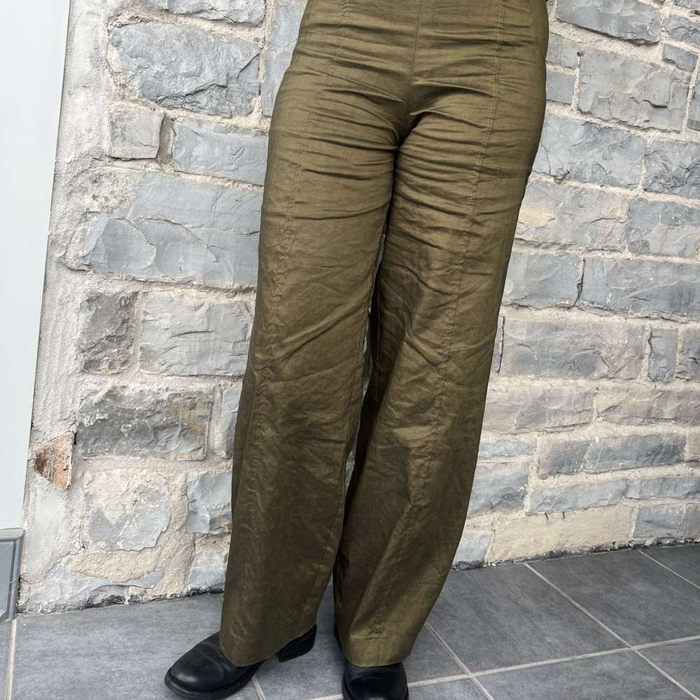 Sarah Pacini Olive Green Linen Trousers
